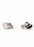 Pair of silver earrings with gemstones on a white background
