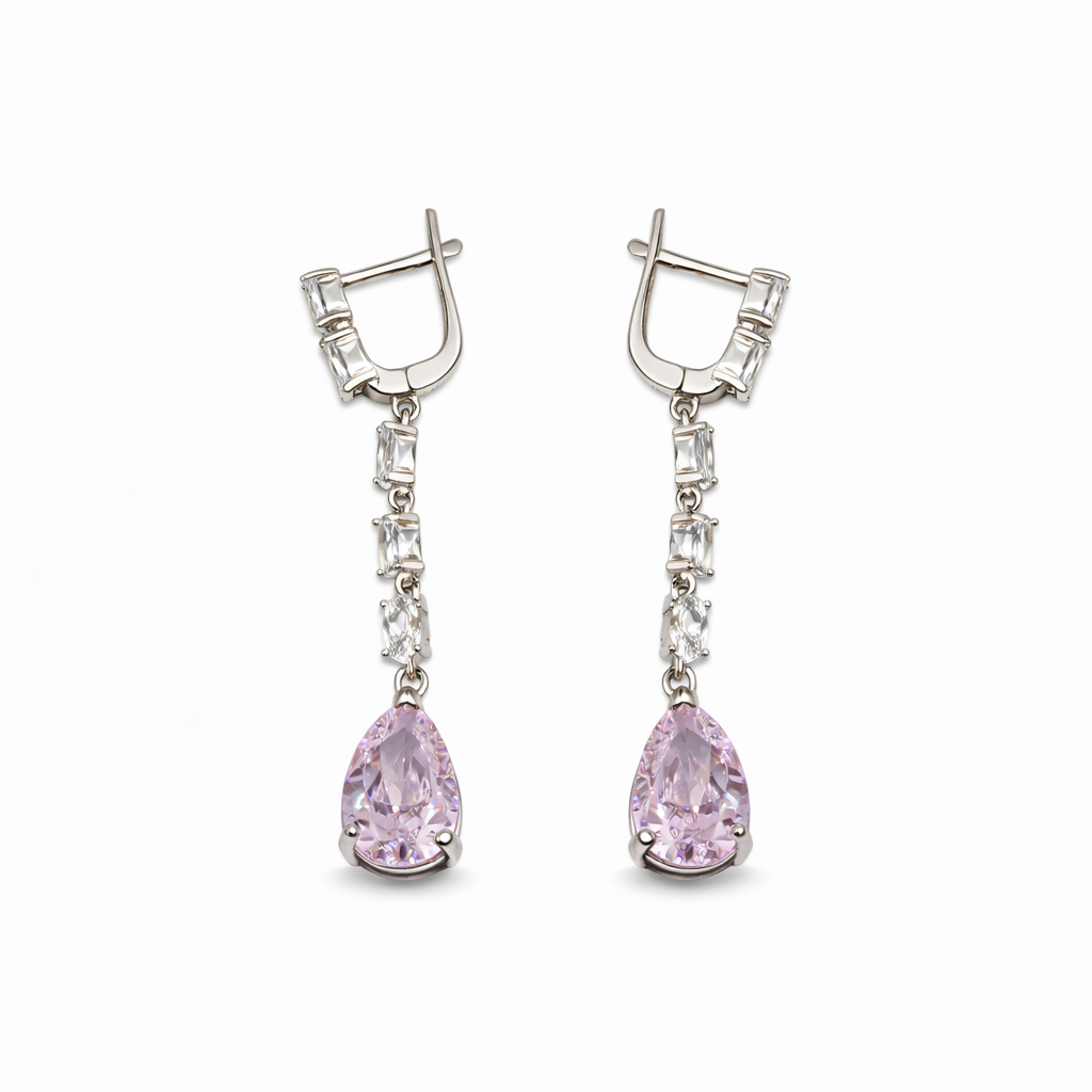 Pink crystal silver earrings