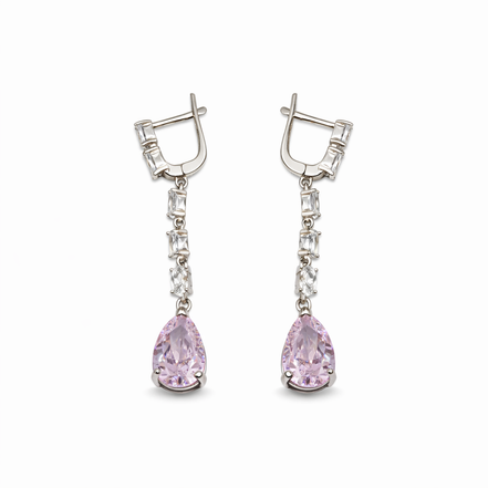 Pink crystal silver earrings