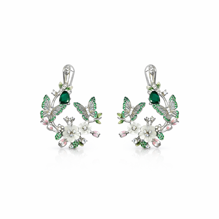 Floral butterfly earrings - emerald