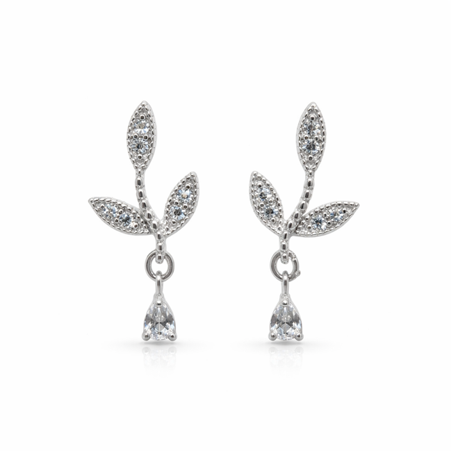 White gold leaf earrings