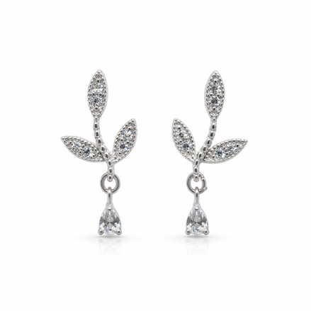 White gold leaf earrings