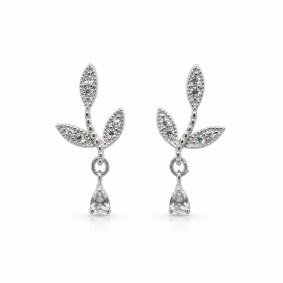 White gold leaf earrings