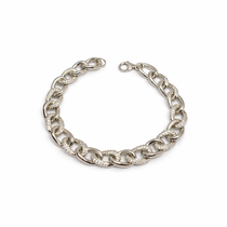 Silver chain bracelet with embedded stones on a white background