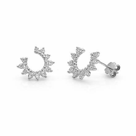 White gold circle stud earrings with zirconia