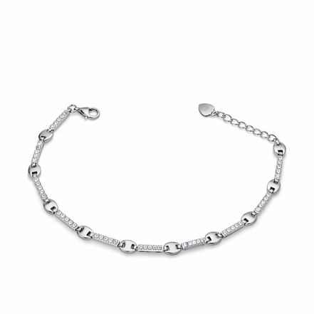 Silver bracelet with small cubic zirconia on a white background