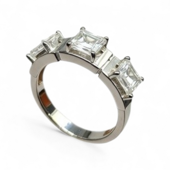 Three-stone silver ring