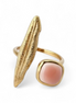 Feather ring with pink coral stone