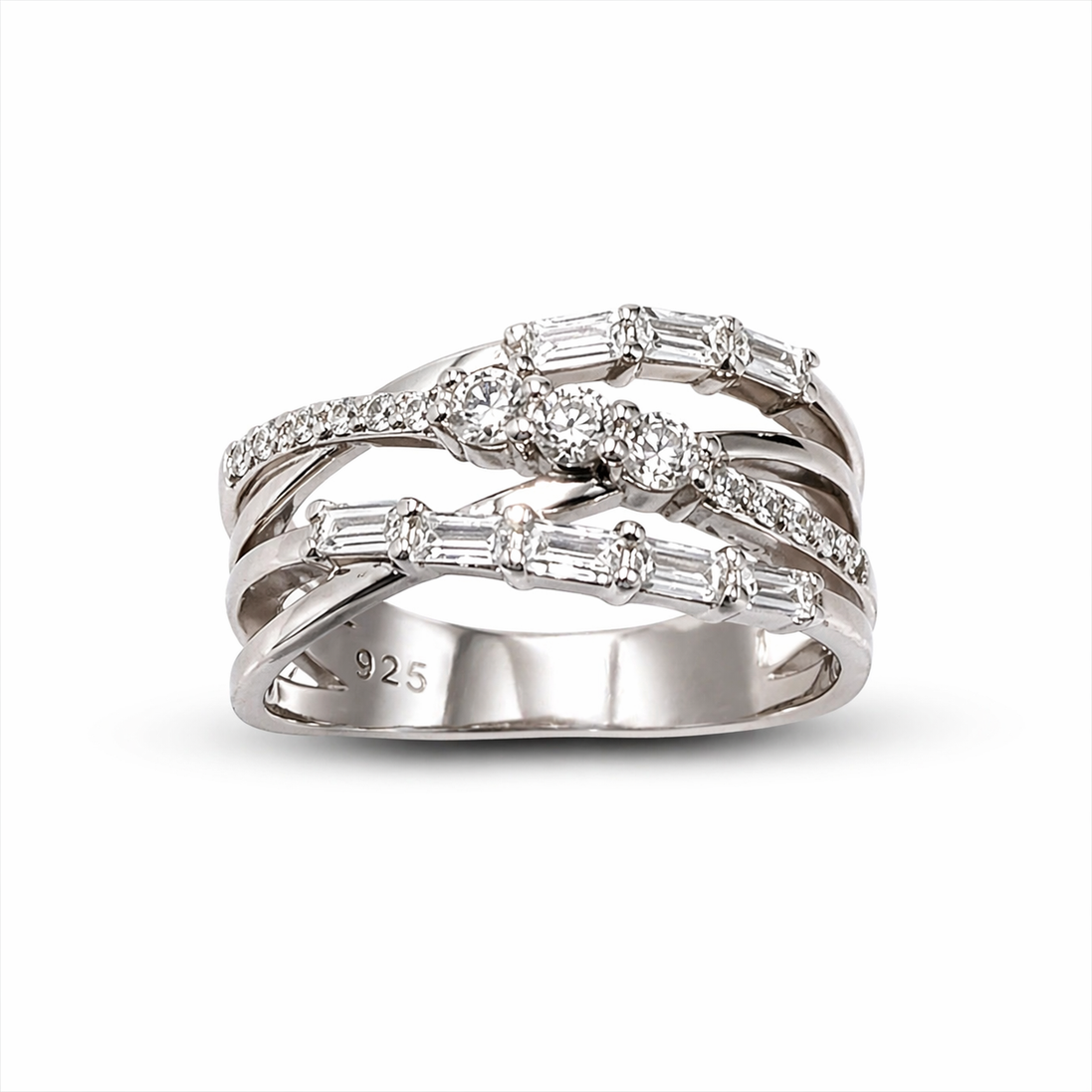 Silver multi-band ring