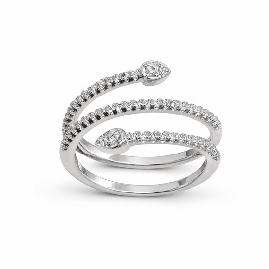 Spiral silver ring wih cubic zirconia