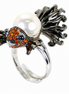 Silver goldfish ring with pearl