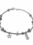Silver bracelet with star and eternity charm on a white background
