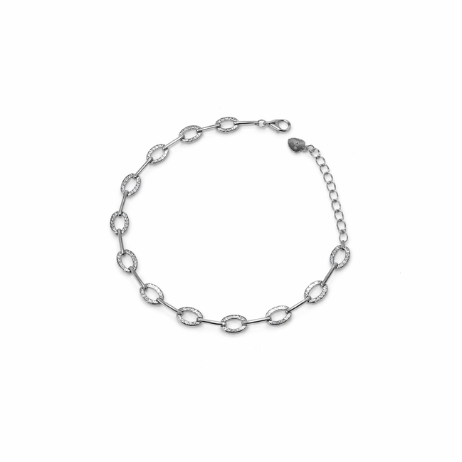 Silver chain bracelet with cubic zirconia on a white background