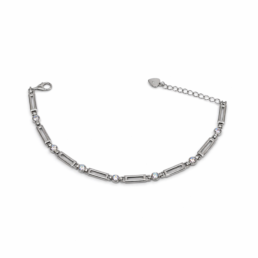 Silver bracelet with gemstones on a white background