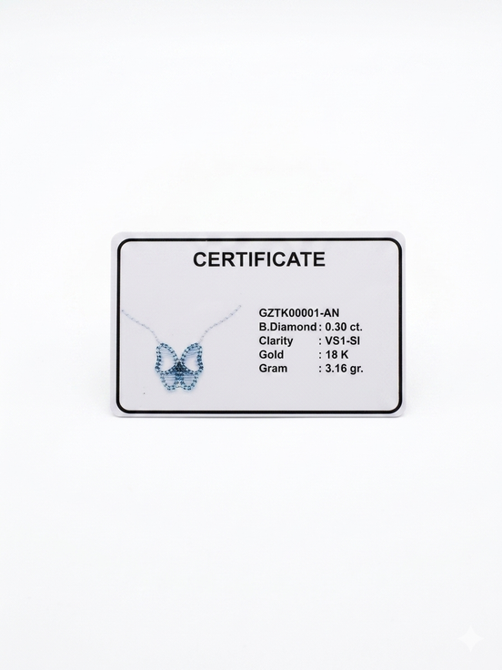 Butterfly gold necklace with blue diamonds
