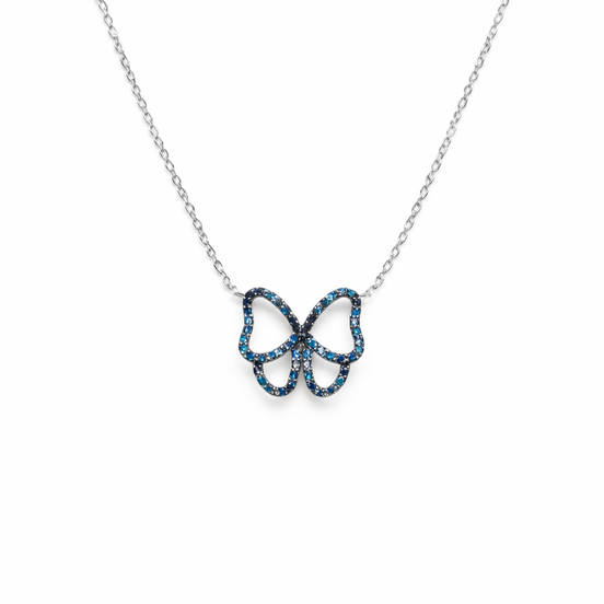 Butterfly gold necklace with blue diamonds
