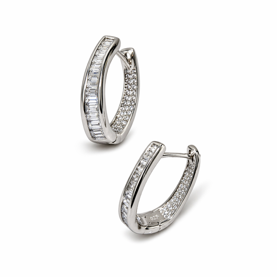 Silver baguette hoop earrings
