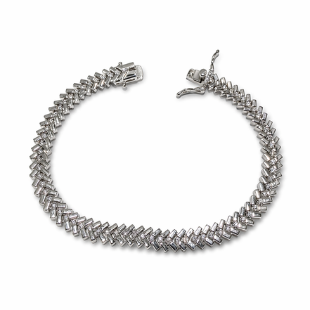 Silver bracelet with cubic zirconia stones on a white background
