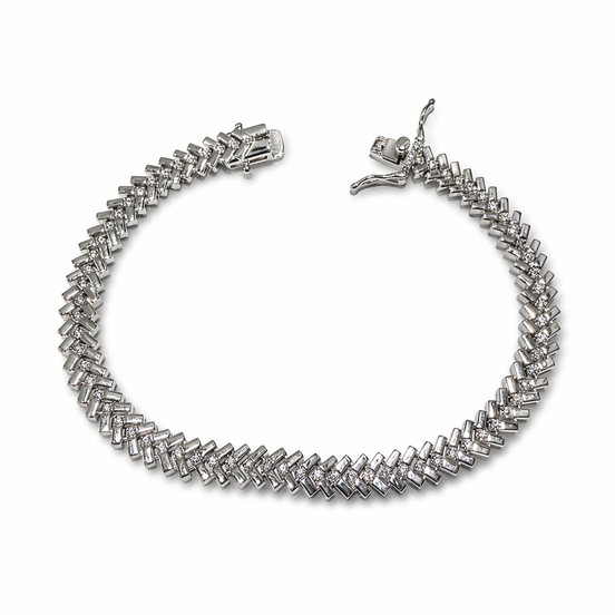 Silver bracelet with cubic zirconia stones on a white background